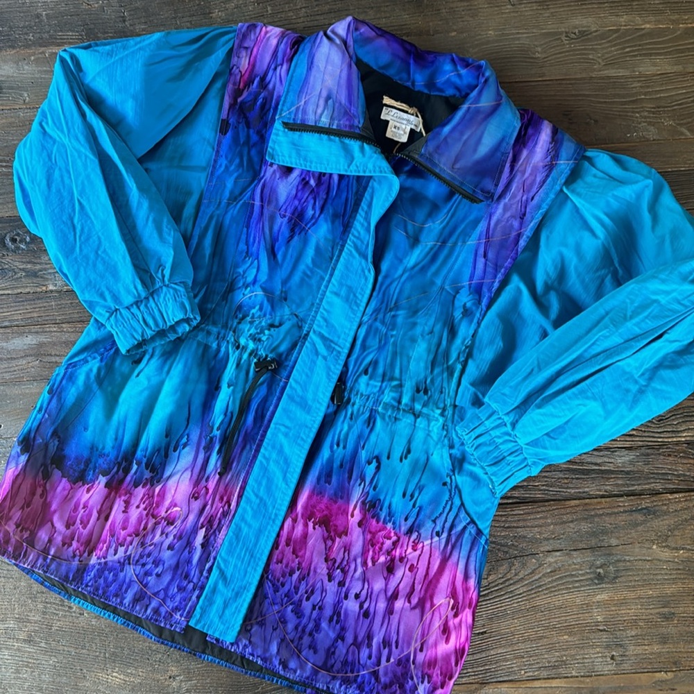 L‎ Leeanne hand painted silk windbreaker toggles jacket NWOT size M